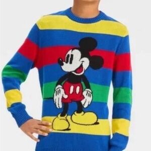 Disney Mickey Mouse Striped Crewneck Sweater - Blue, Red, Green, Yellow